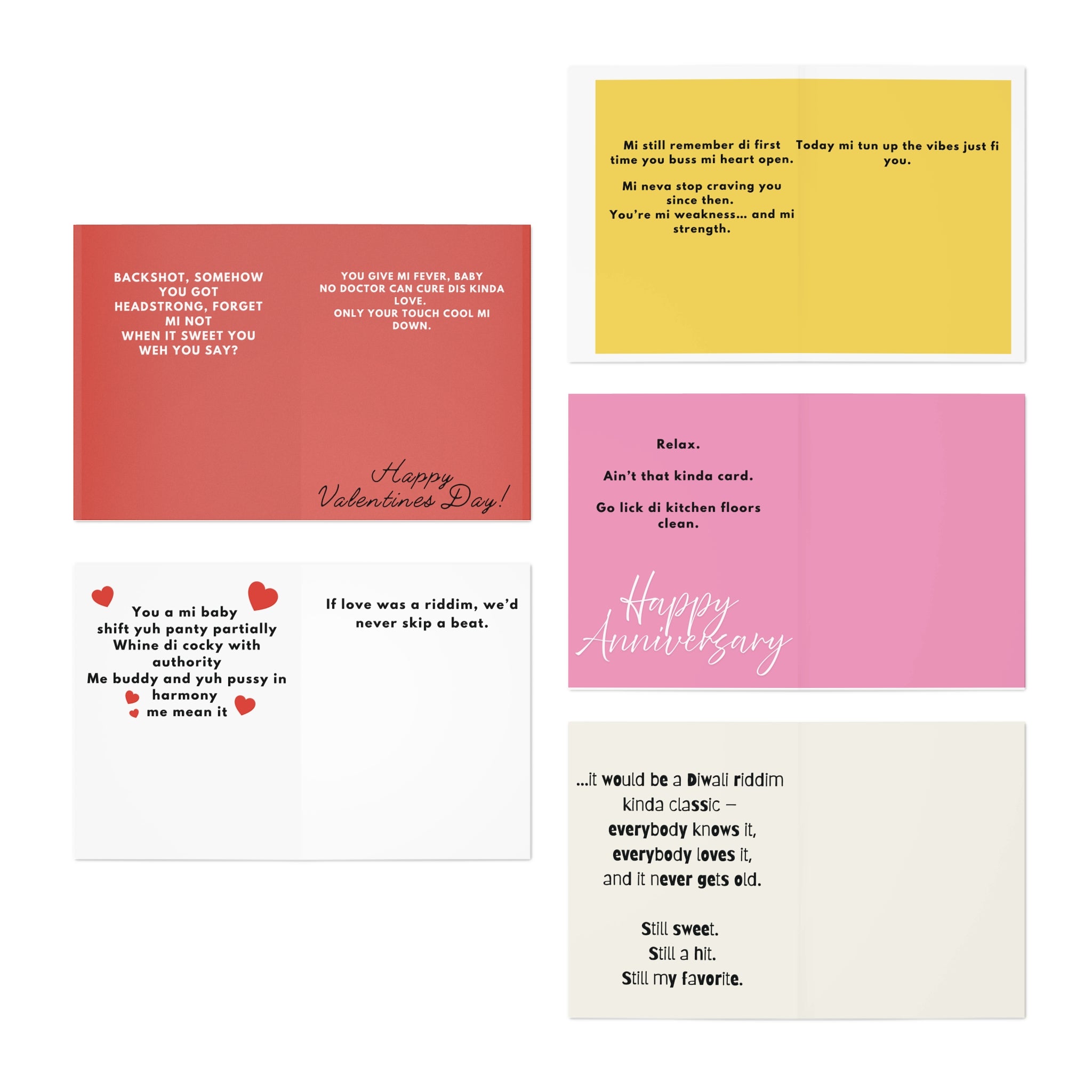 Dancehall Cartoon Valentine's Day Birthday Multi-Design Greeting Cards (5-Pack) - Irie Blues Boutique