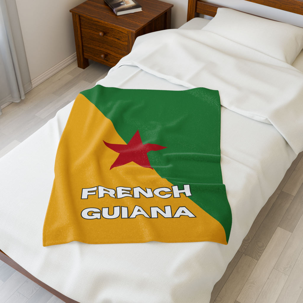 French Guiana Flag Velveteen Plush Blanket - Irie Blues Boutique