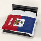 Haiti Flag Velveteen Plush Blanket - Irie Blues Boutique