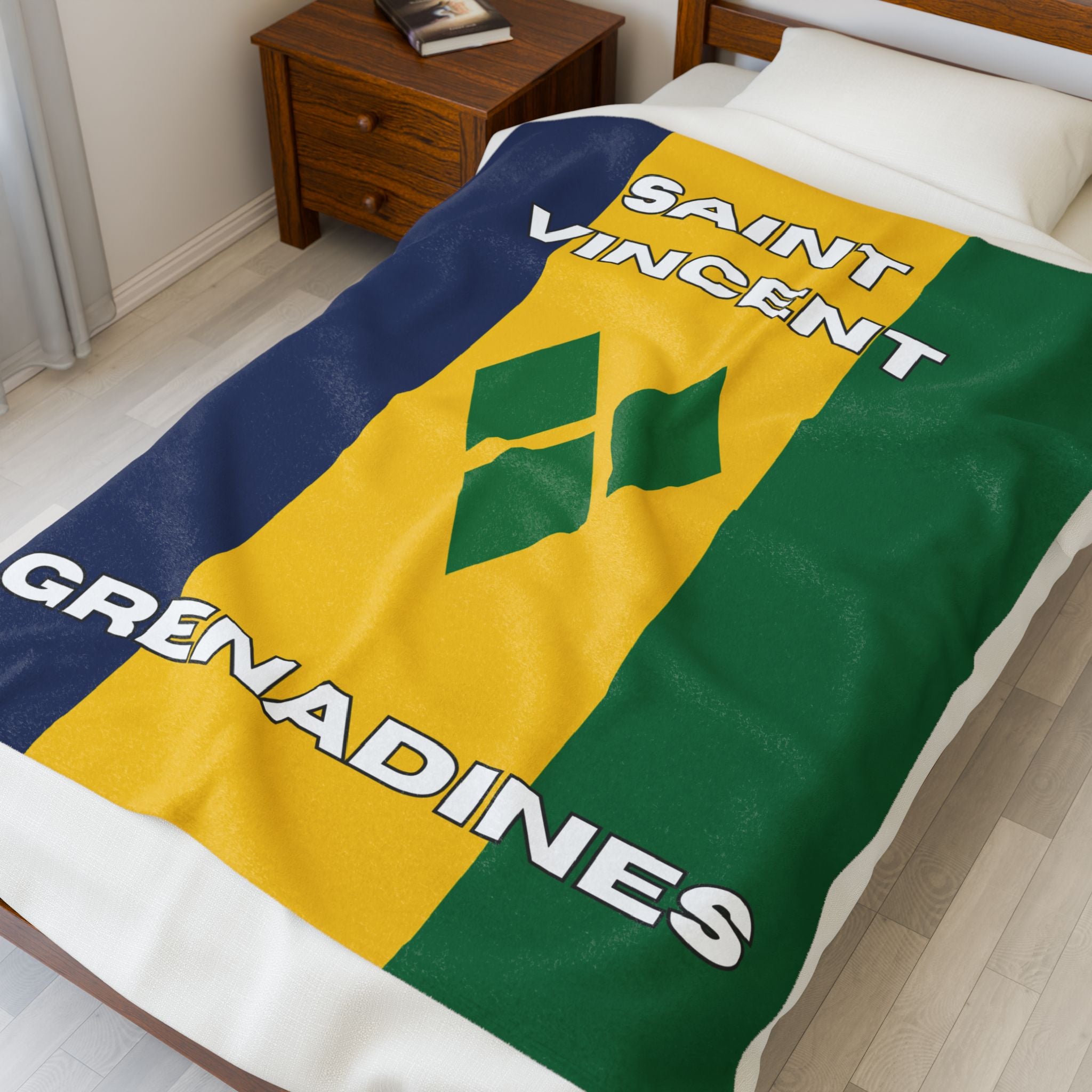 Saint Vincent & Grenadine Flag Velveteen Plush Blanket - Irie Blues Boutique