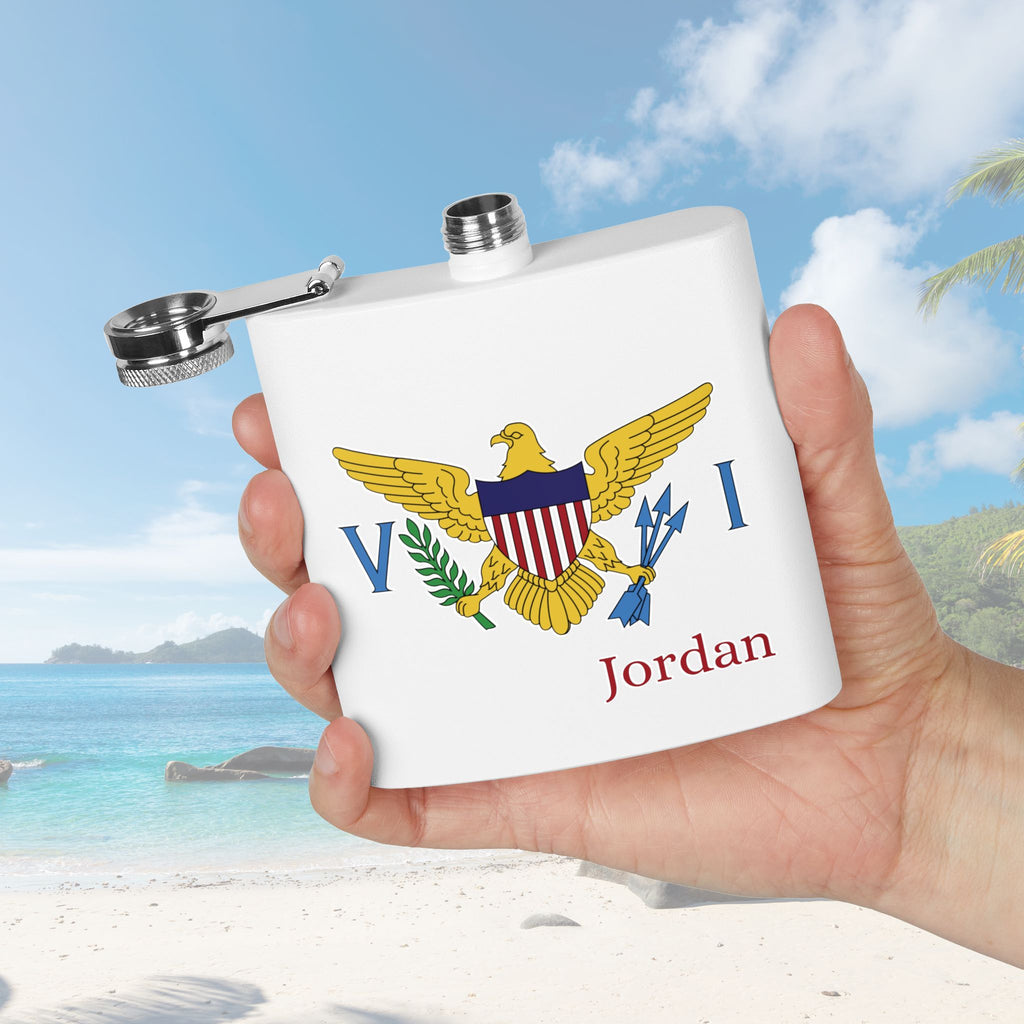 US Virgin Islands Flag Custom Name Flask - Irie Blues Boutique