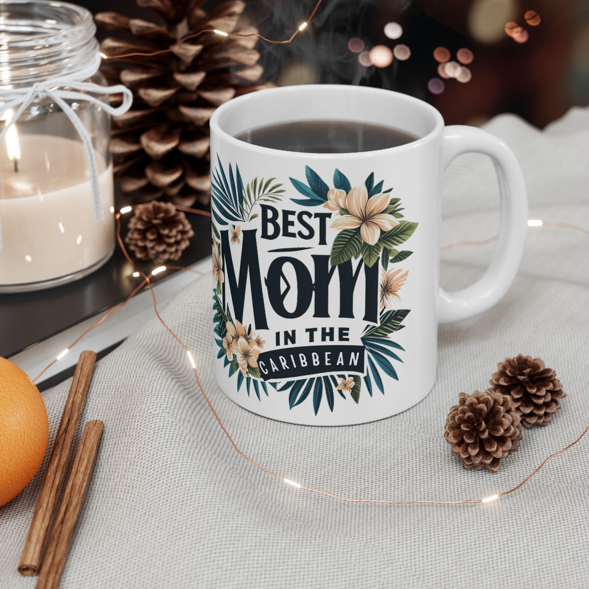 Tropical Floral Mom Mug, Best Mom Gift, Mother's Day Mug, Ceramic Coffee Cup, Personalized Mom Drinkware - Irie Blues Boutique