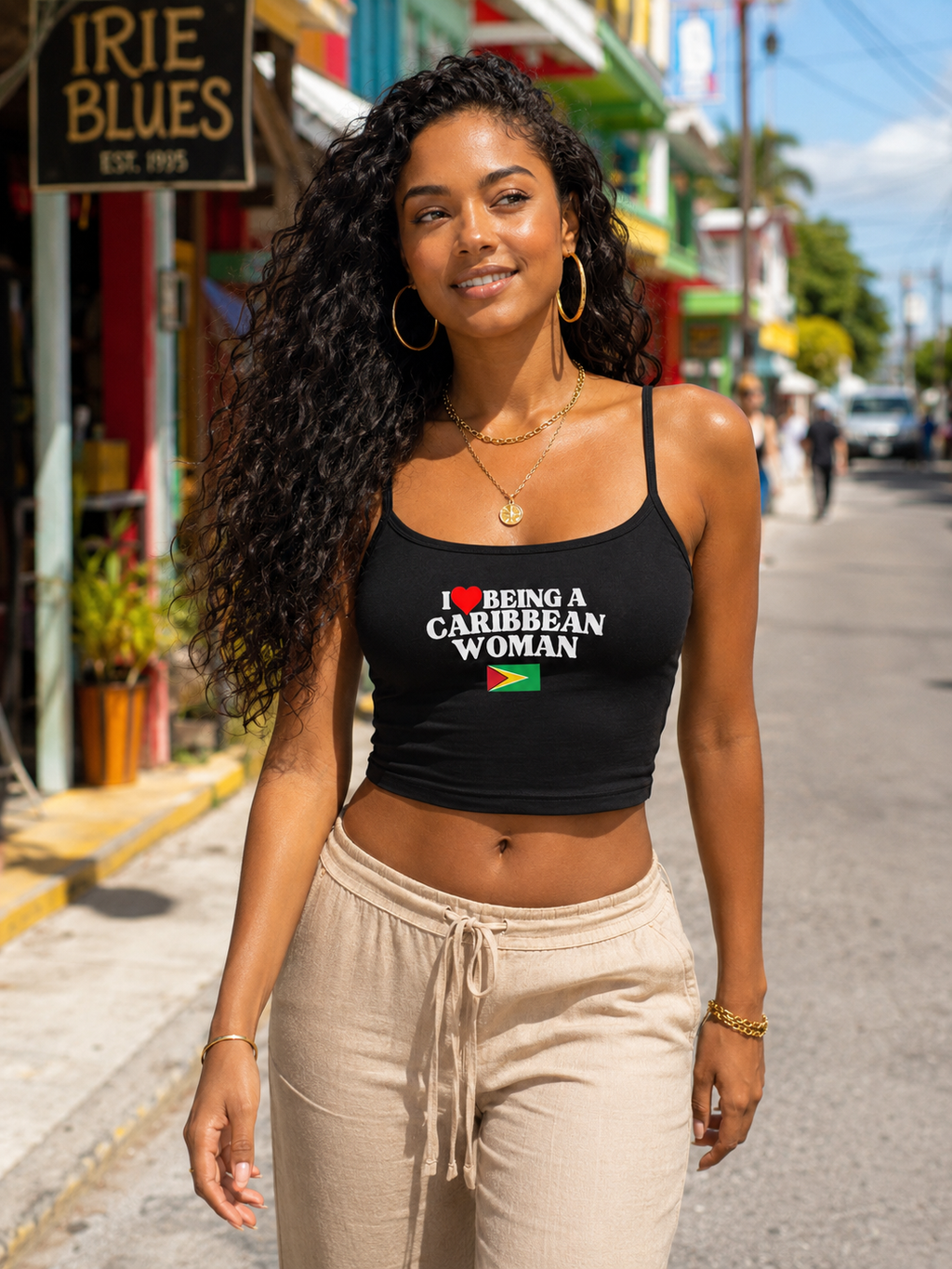 I Love Being A Caribbean Woman Pride Crop Spaghetti Strap