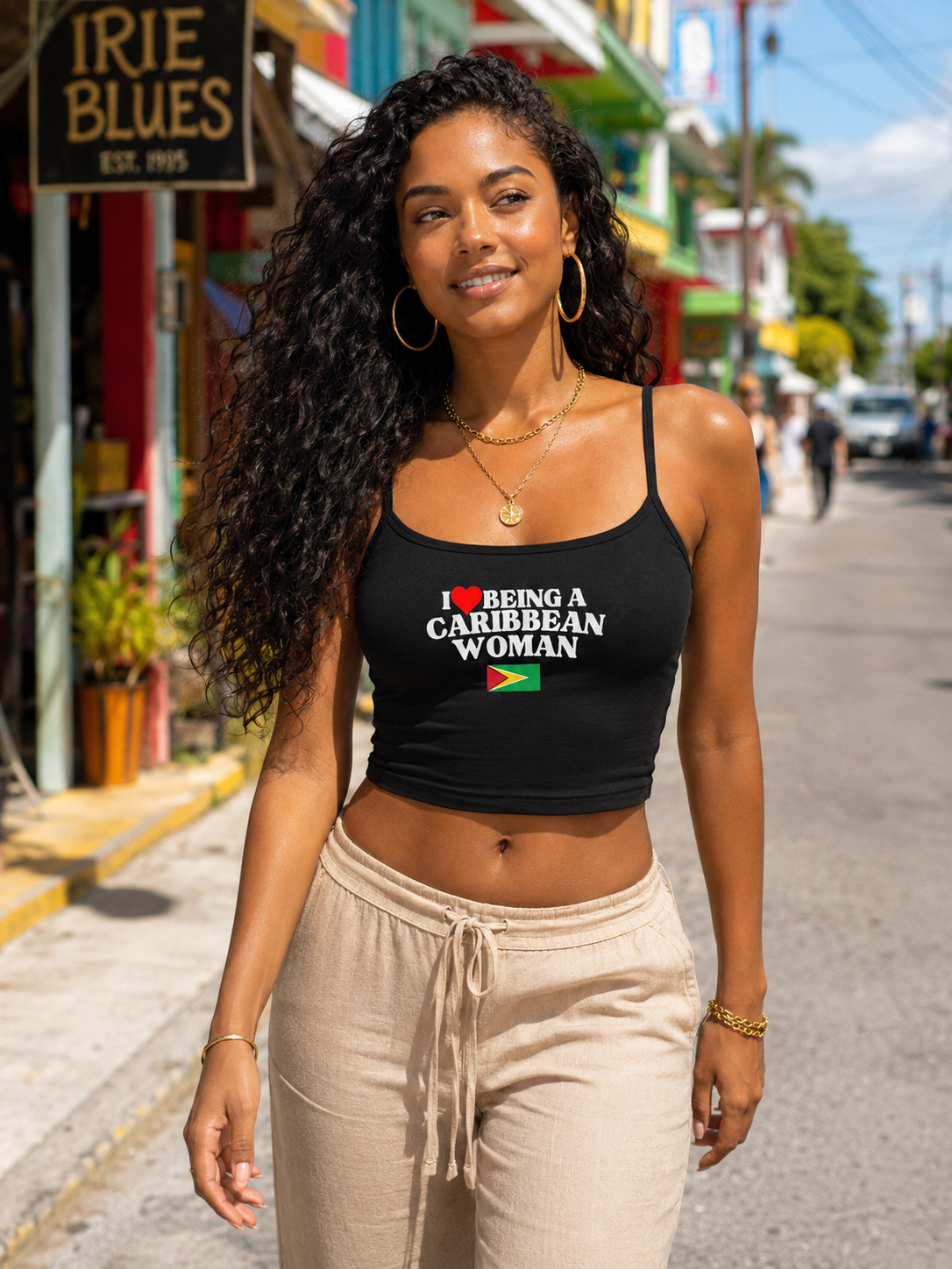 I Love Being A Caribbean Woman Pride Crop Spaghetti Strap