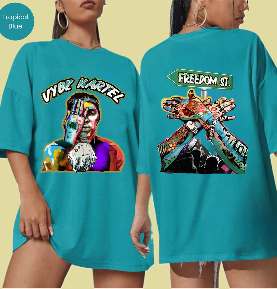 The Vybz Kartel Freedom Street Concert 2024 Unisex T-Shirt Historic return of Vybz Kartel to the stage. This concert tee captures the energy of Vybz Kartel&#39;s highly anticipated first concert in Kingston, Jamaica, scheduled for December 31st, 2024.