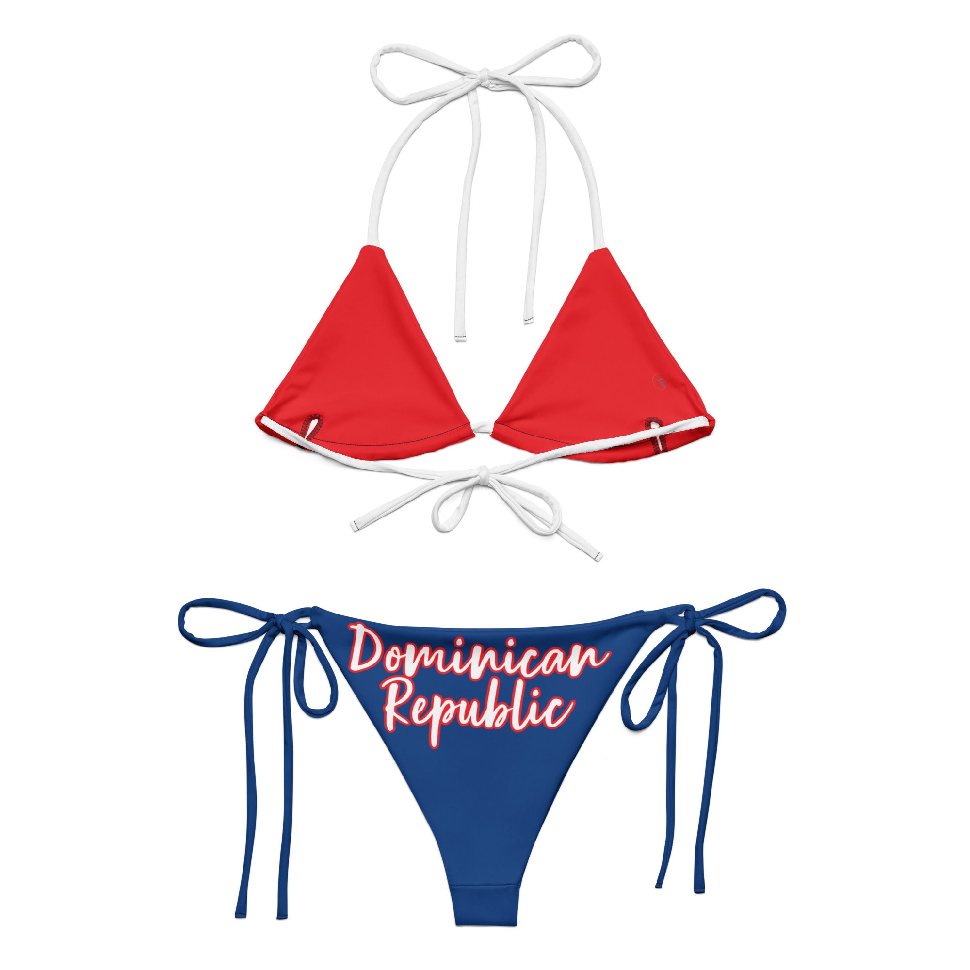 Dominican Republic Flag All Over Print Recycled String Bikini - Irie Blues Boutique