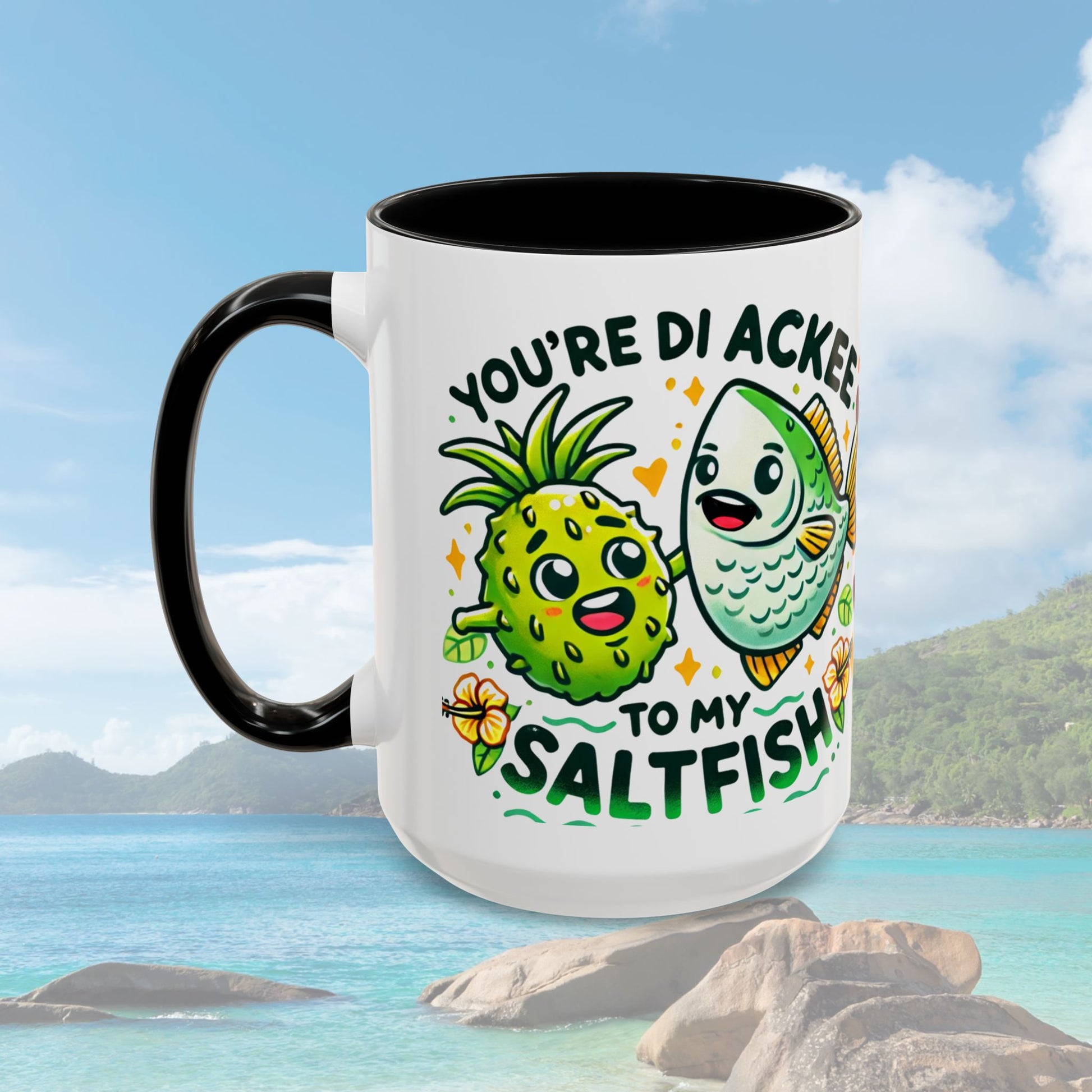 Coffee Mug with Ackee and Saltfish Cartoon - Irie Blues Boutique