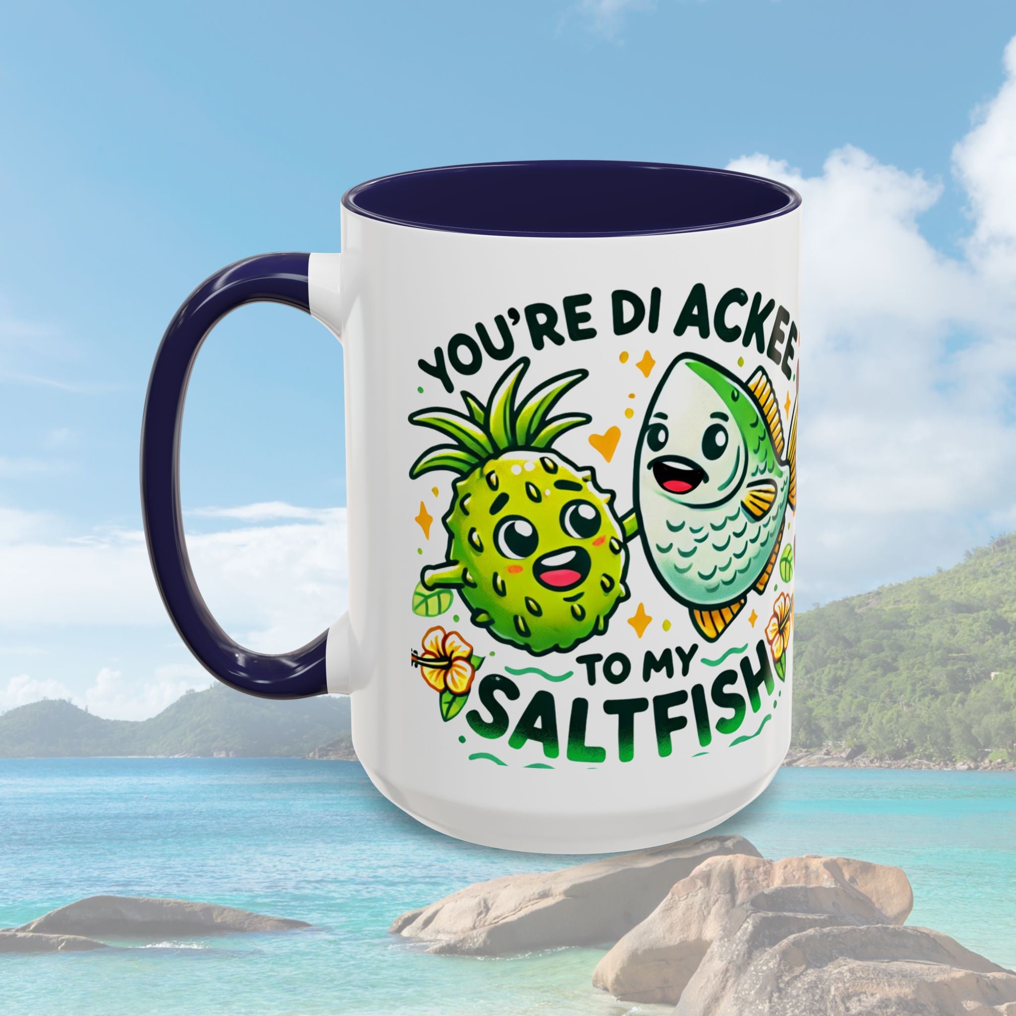 Coffee Mug with Ackee and Saltfish Cartoon - Irie Blues Boutique
