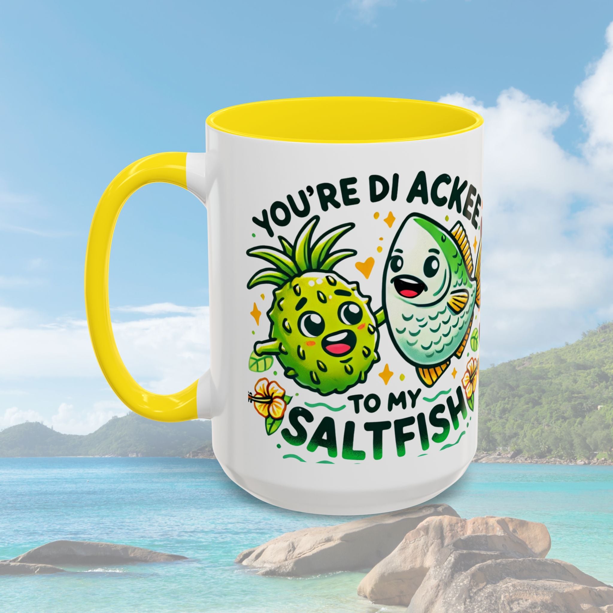 Coffee Mug with Ackee and Saltfish Cartoon - Irie Blues Boutique