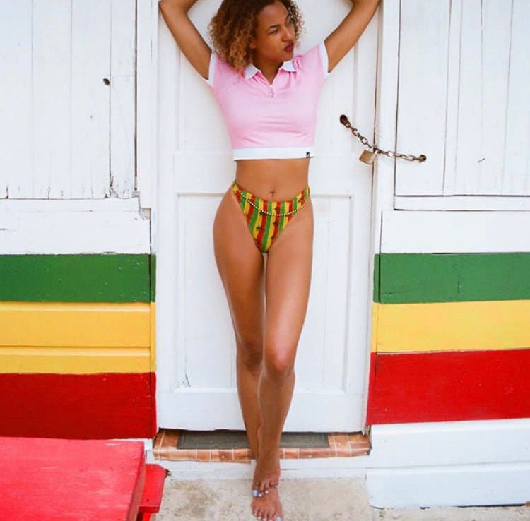 Rasta Reggae High Waisted Bikini, Plus Size Reggae Swimsuit, Lion of Judah, Rastafarian Swimwear, Caribbean Swimsuit