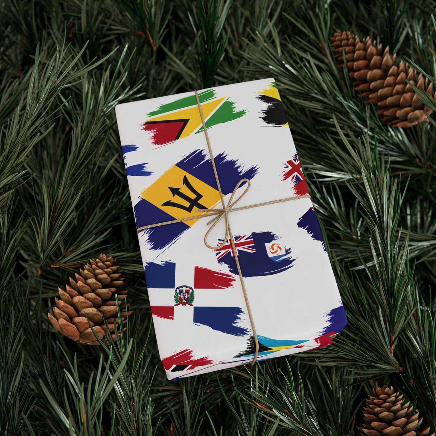 Caribbean Islands Flags Wrapping Paper with flags from various Caribbean nations. Perfect for island-themed parties, celebrations, and gifts. Tropical wrapping paper adds a fun cultural touch to any present, ideal for Caribbean festive occasions.