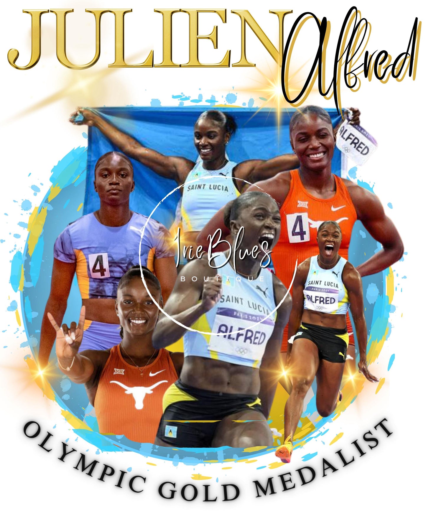 Julien Alfred Saint Lucia Olympic Gold Medalist Unisex Digital Art 2024 Paris Olympics Track & Field Tribute