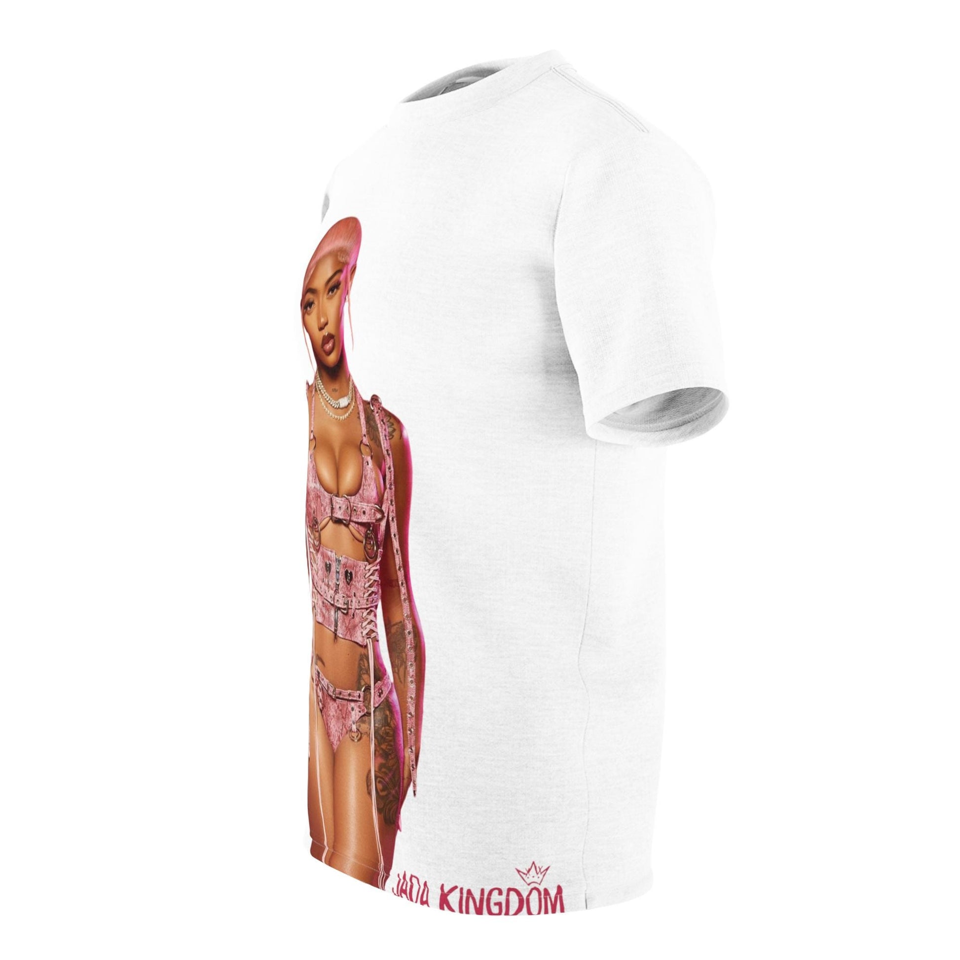 Jada Kingdom Unisex Tee featuring a bold graphic print of the reggae dancehall artist. Perfect for music fans and Jamaican culture lovers, this stylish shirt is a great gift for supporters of Jada Kingdom.