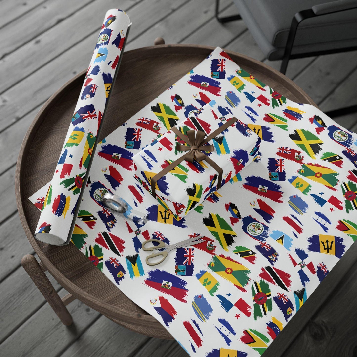 Caribbean Islands Flags Wrapping Paper with flags from various Caribbean nations. Perfect for island-themed parties, celebrations, and gifts. Tropical wrapping paper adds a fun cultural touch to any present, ideal for Caribbean festive occasions.