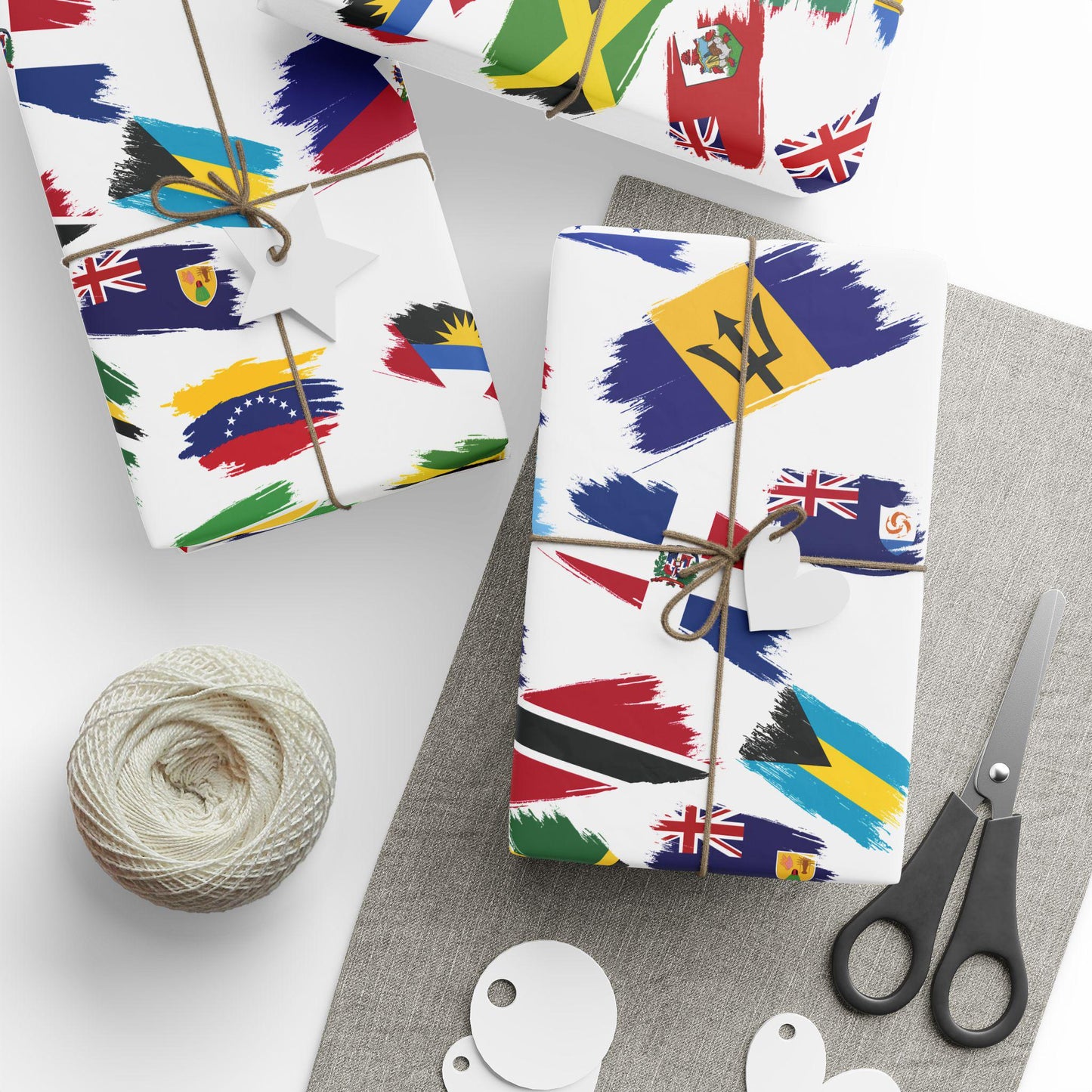 Caribbean Islands Flags Wrapping Paper with flags from various Caribbean nations. Perfect for island-themed parties, celebrations, and gifts. Tropical wrapping paper adds a fun cultural touch to any present, ideal for Caribbean festive occasions.