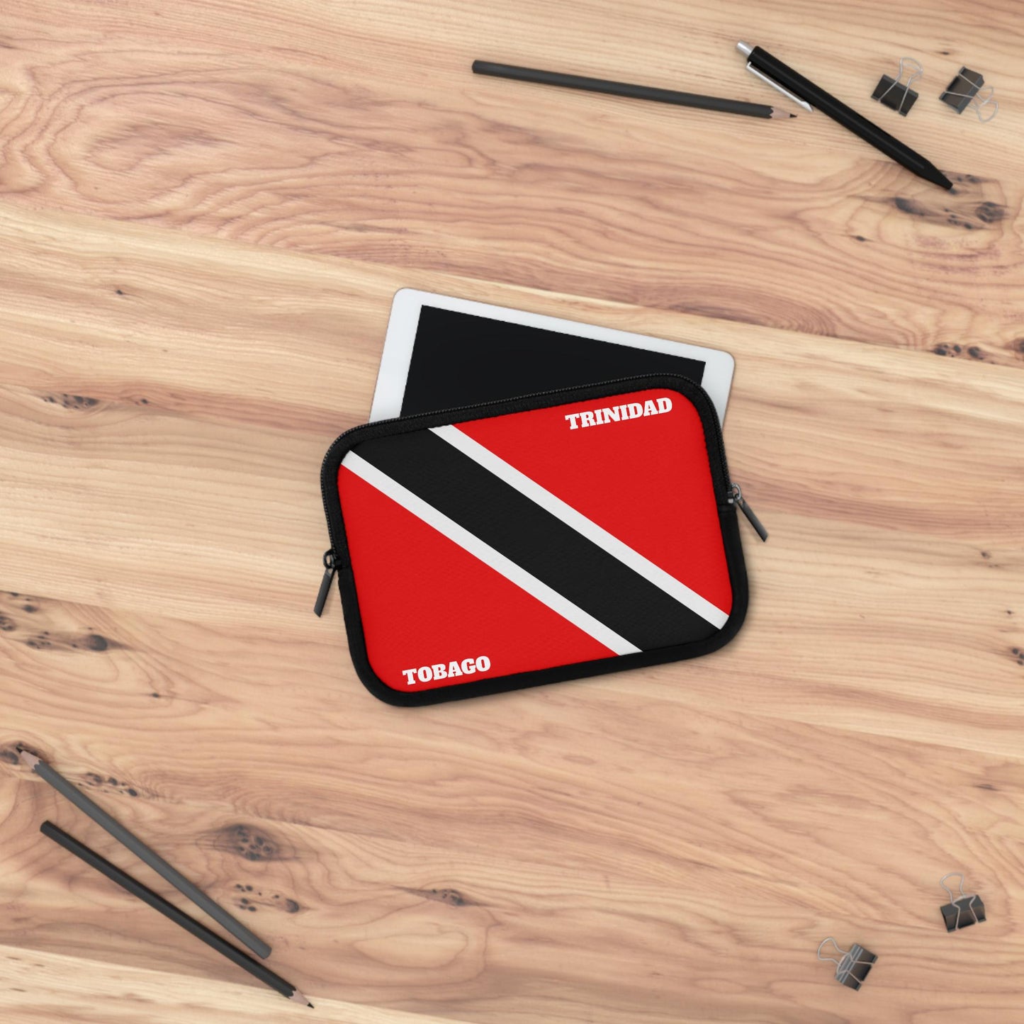 Trinidad & Tobago Flag Laptop Tablet Sleeve. Caribbean Flag Protective Computer Case featuring the island flag design. Ideal for iPads and suitable for travel, making it a perfect accessory for Trinidadian pride.