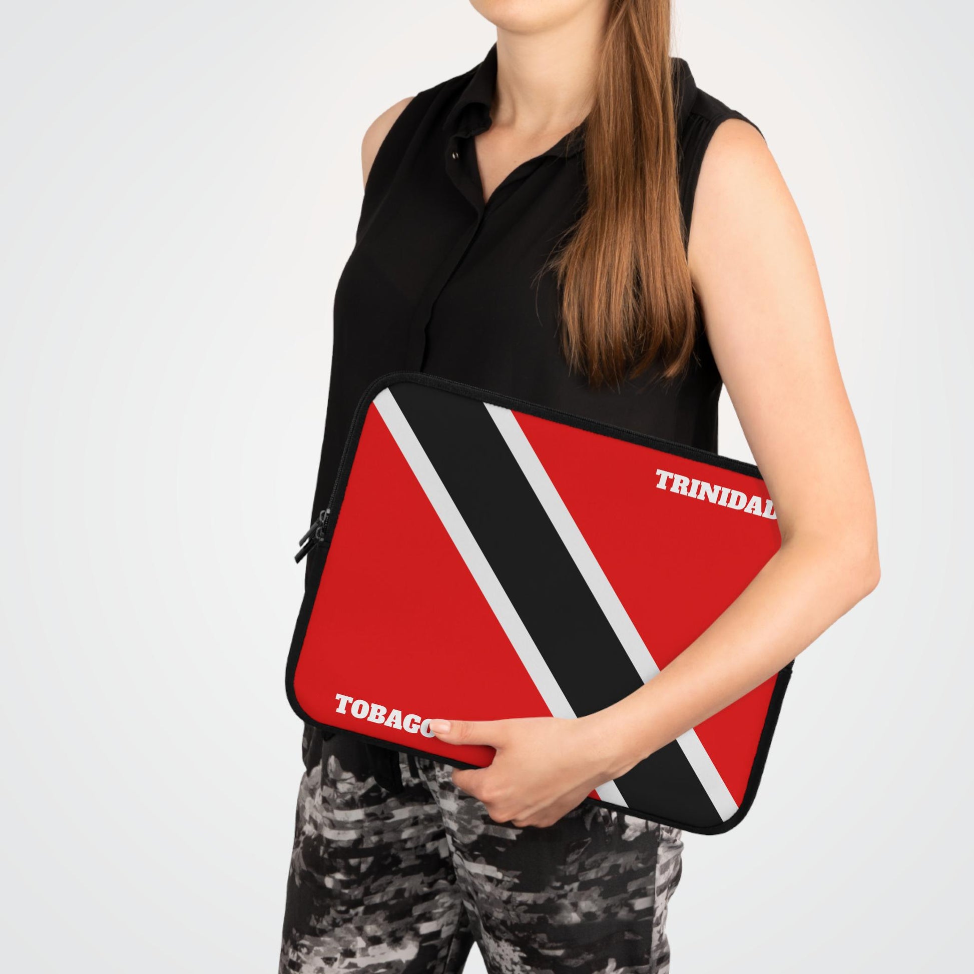 Trinidad & Tobago Flag Laptop Tablet Sleeve. Caribbean Flag Protective Computer Case featuring the island flag design. Ideal for iPads and suitable for travel, making it a perfect accessory for Trinidadian pride.