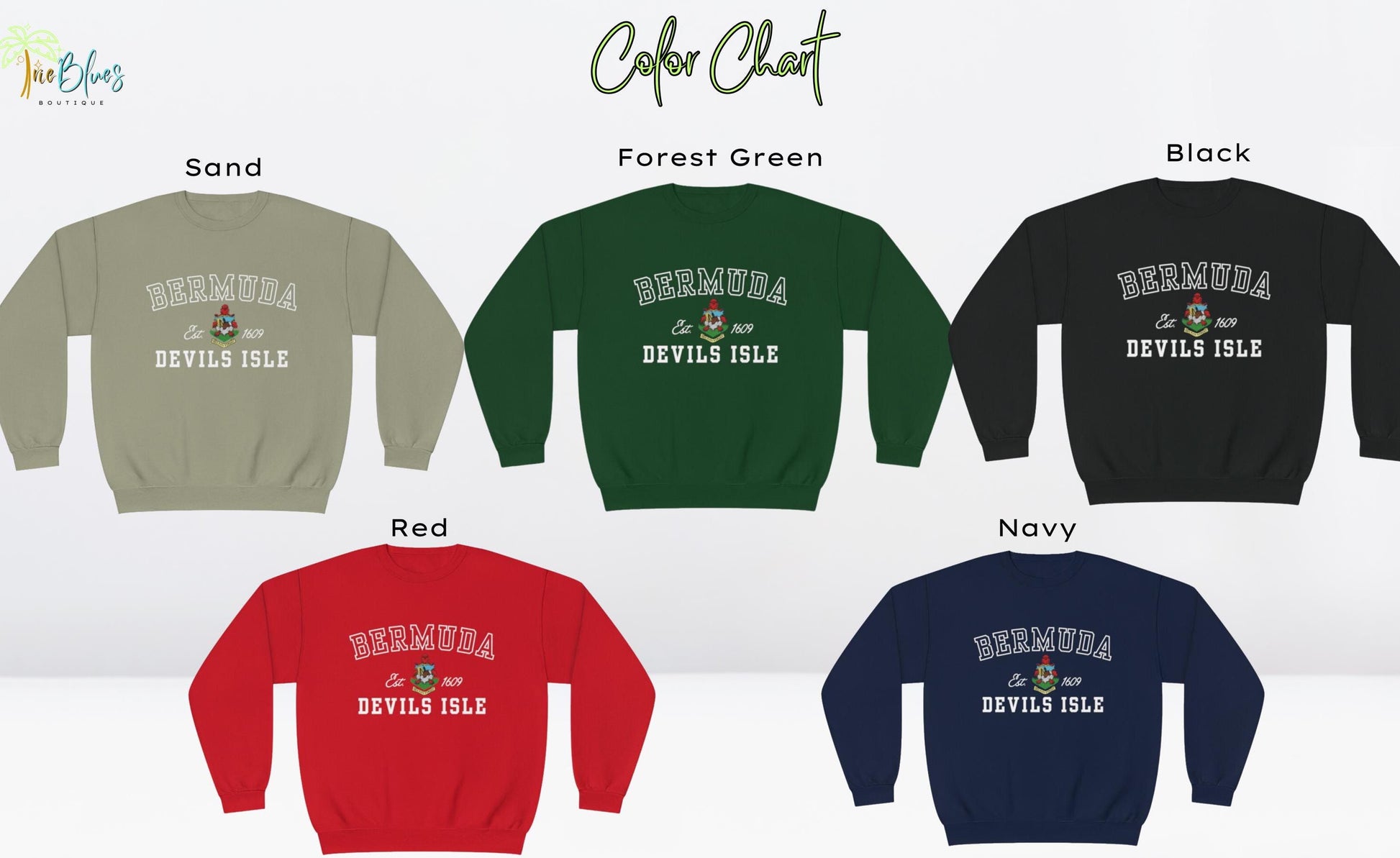 Bermuda Coat of Arms Sweatshirt & Hoodie with &quot;Bermuda&quot; written in Classic College Font. Features the Bermuda Coat of Arms, along with the year Bermuda became independent. Available in multiple colors and unisex.