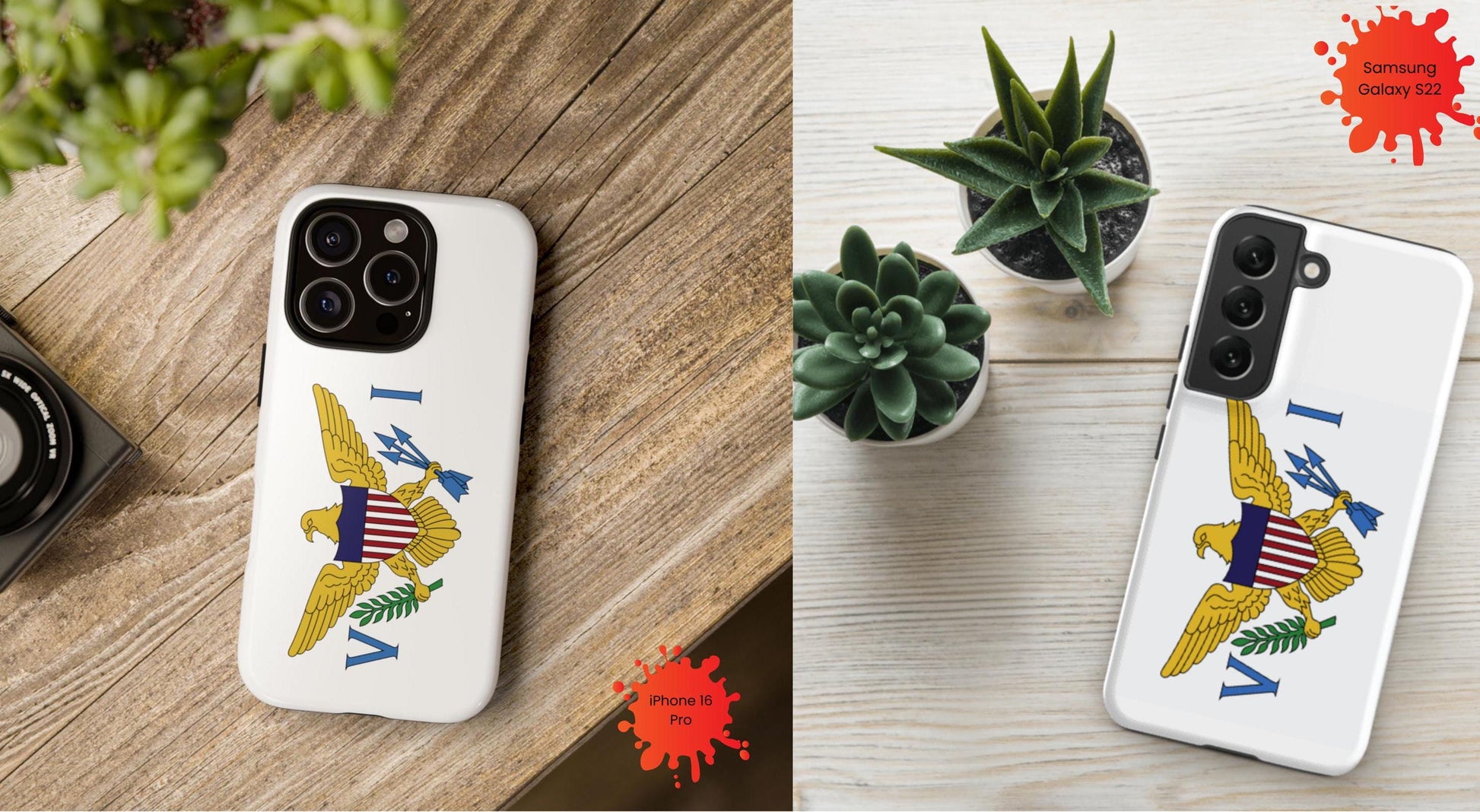 US Virgin Islands Flag Phone Tough Case, with a sleek and durable design. This thin, protective phone case offers excellent coverage for iPhone, and Samsung while displaying the vibrant Virgin Island flag, showing off your Virgin Island pride.