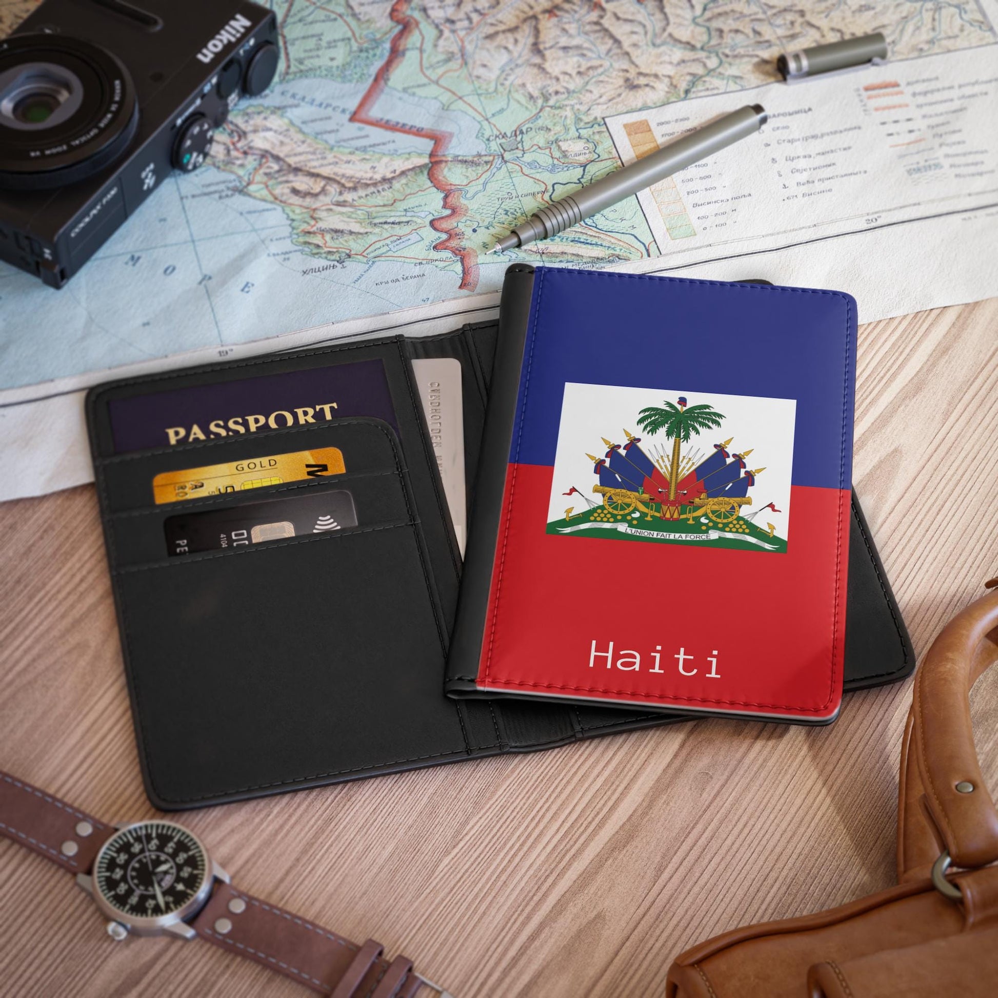 Haiti Flag Passport Cover, Travel Wallet, Faux Leather RFID Blocking Protection, Passport Holder, Travel Accessory, Gift for Travelers