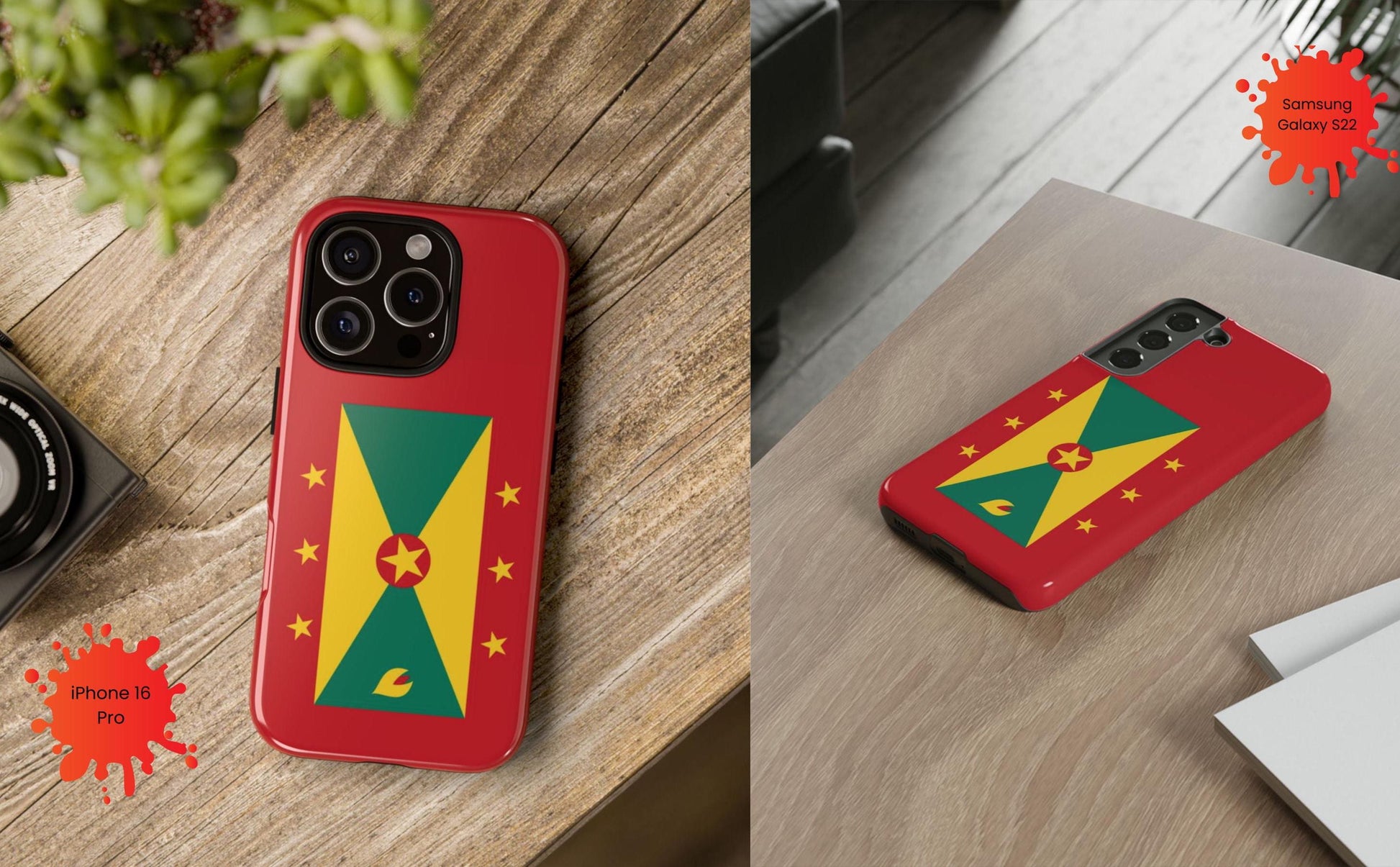 A durable Grenada Flag Tough Phone Case designed to fit iPhone, Samsung, and Google devices. This protective phone case features a Grenada flag design, showcasing the iconic yellow, green, and red color scheme with the star emblem and nutmeg symbol.