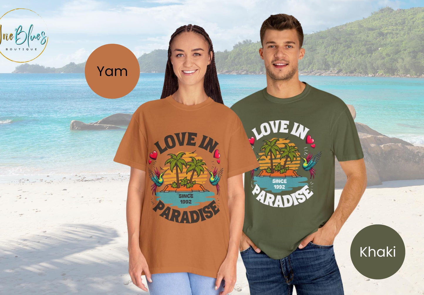 A charming T-shirt featuring two love birds, personalized with the couple&#39;s special date. Perfect for Valentine&#39;s Day or any romantic occasion, especially a cruise.