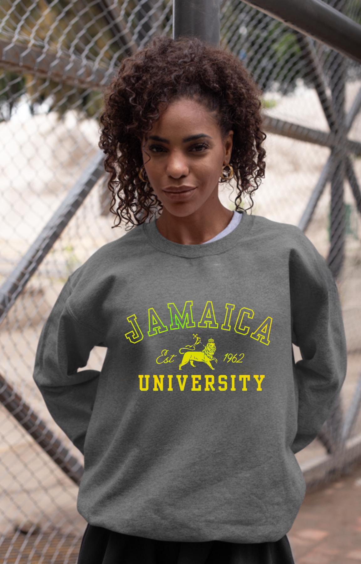 A stylish unisex sweatshirt featuring a bold Lion of Judah design with vibrant Jamaican colors, celebrating Jamaica’s independence. This versatile piece is perfect for Independence Day, cultural celebrations, or as Caribbean-inspired college apparel.