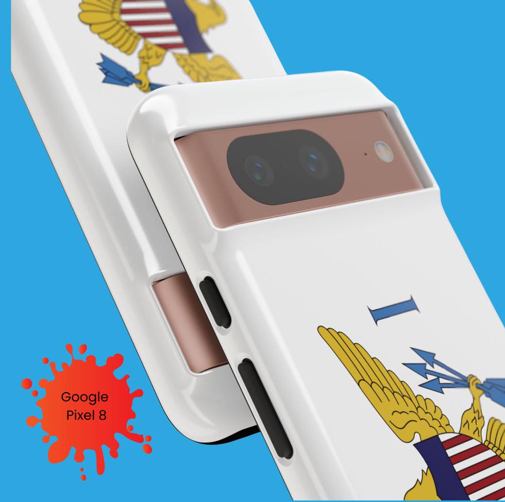 US Virgin Islands Flag Phone Tough Case, with a sleek and durable design. This thin, protective phone case offers excellent coverage for iPhone, and Samsung while displaying the vibrant Virgin Island flag, showing off your Virgin Island pride.