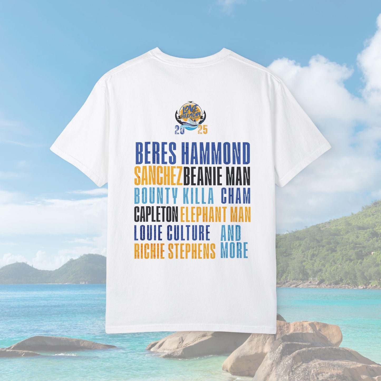 &quot;Love & Harmony 2025 Cruise Unisex Shirt in 5 colors - Ideal for group cruises, family vacations, and Caribbean adventures. Norwegian Joy Cruise exclusive shirt.