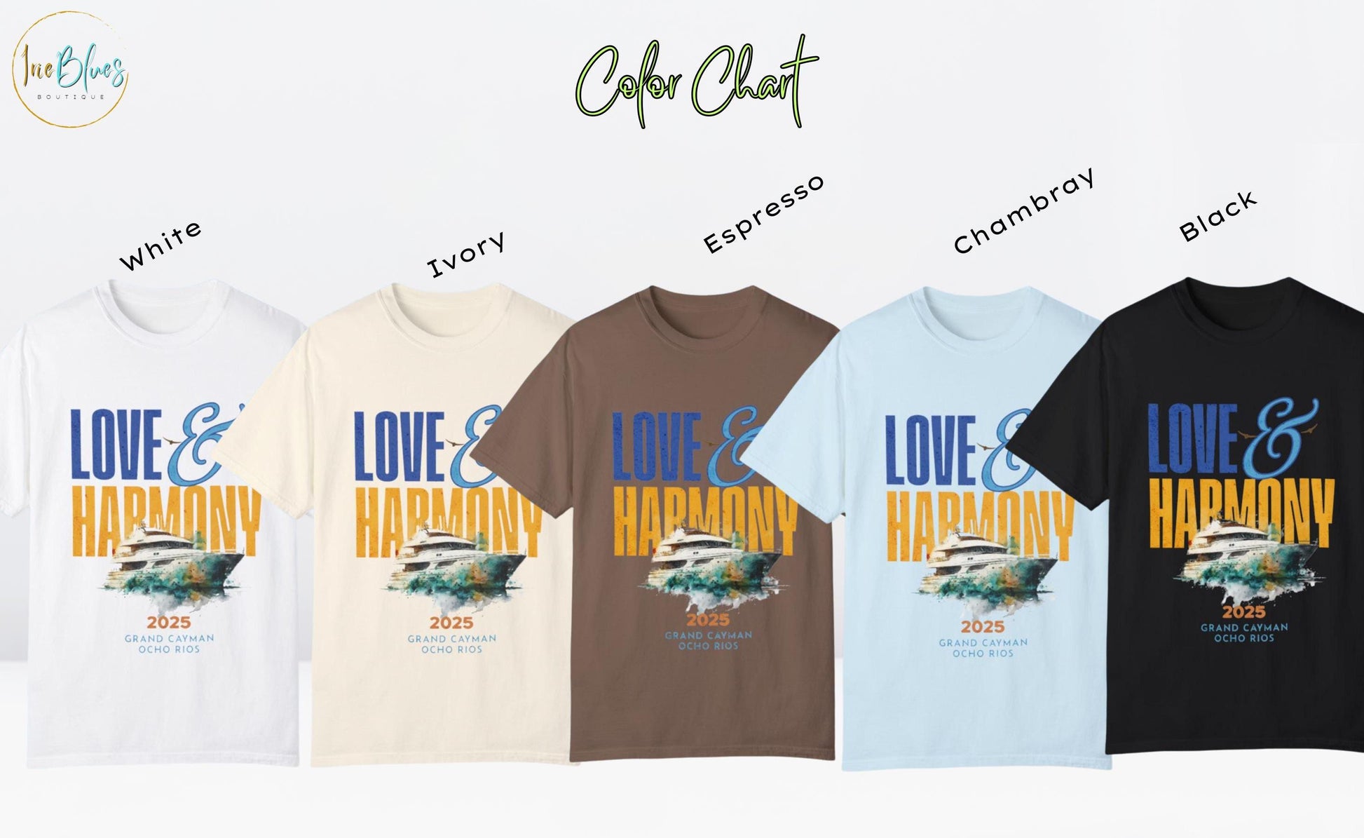 Love & Harmony 2025 Cruise Unisex Shirt in 5 colors - Ideal for group cruises, family vacations, and Caribbean adventures. Norwegian Joy Cruise exclusive shirt.