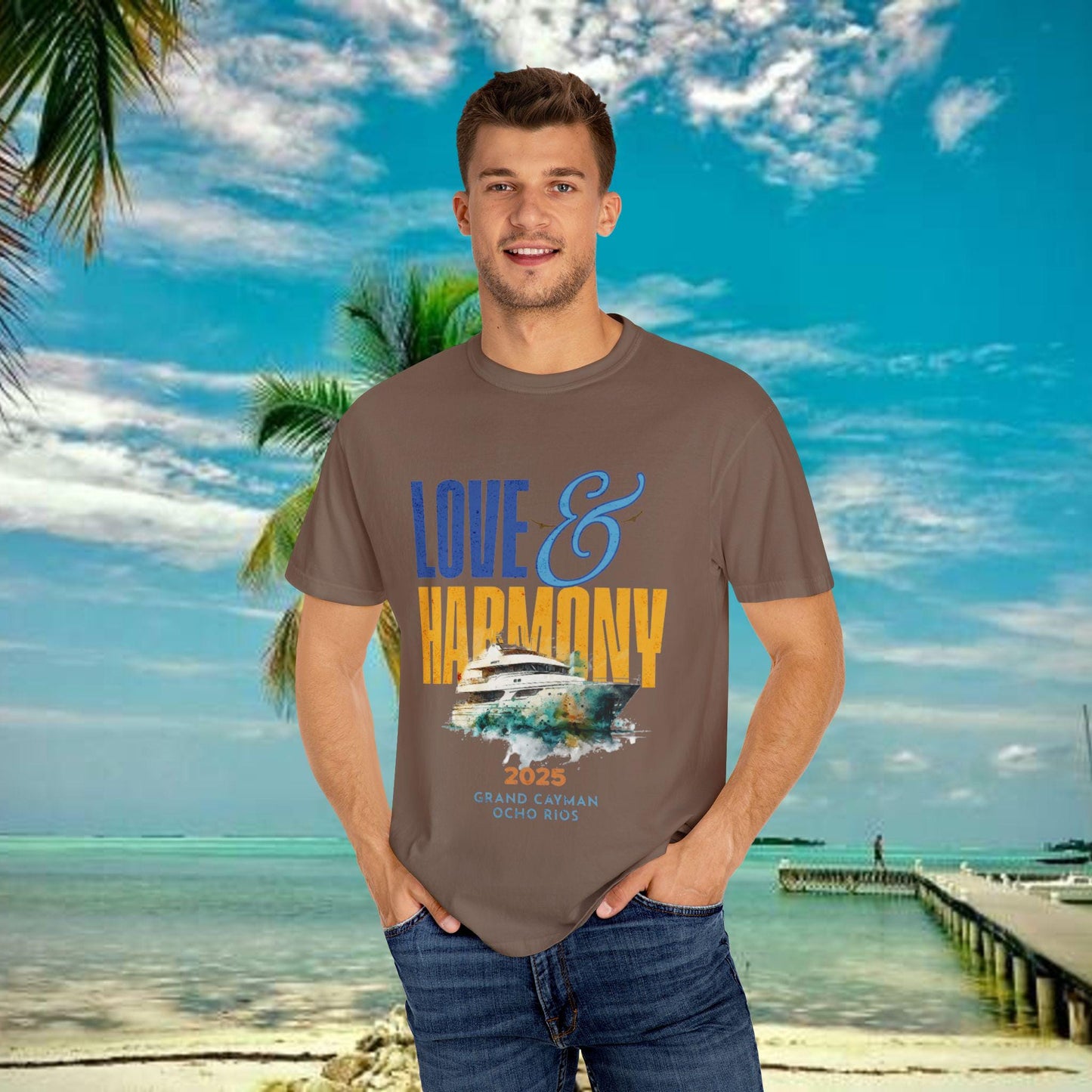 Love & Harmony 2025 Cruise Unisex Shirt in 5 colors - Ideal for group cruises, family vacations, and Caribbean adventures. Norwegian Joy Cruise exclusive shirt.