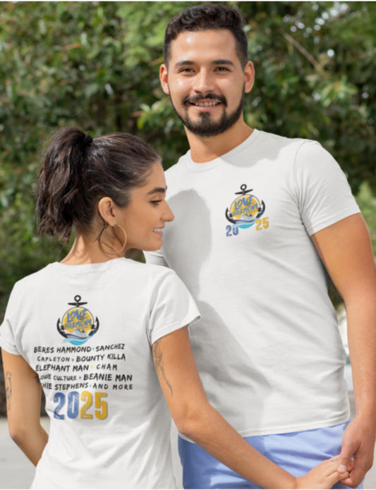 A stylish Love & Harmony 2025 Caribbean Cruise Unisex Tee featuring a bold front design with the official cruise logo printed on the back. Made from soft, breathable fabric, this t-shirt is perfect for cruise lovers, island travelers, and reggae music fans. A must-have souvenir for the ultimate Caribbean cruise experience.