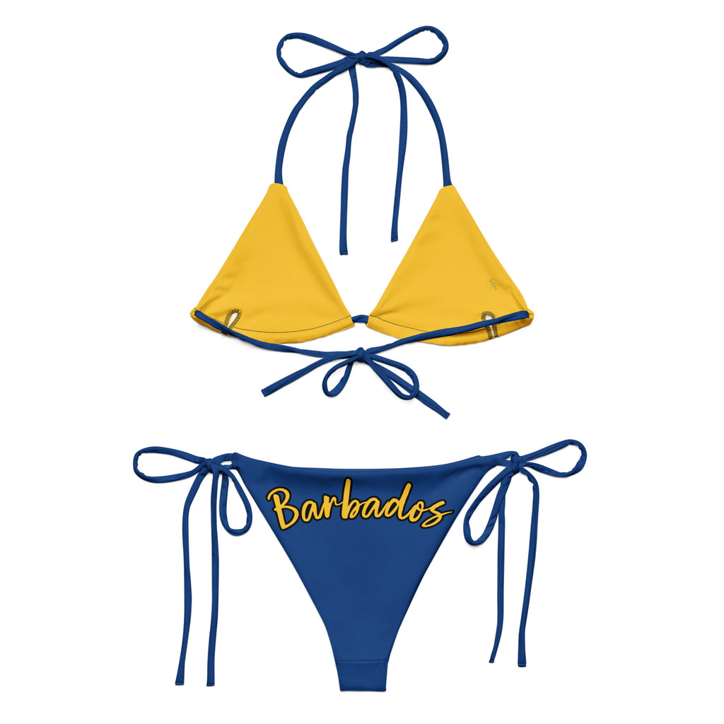 Barbados Flag All-Over Print Recycled String Bikini - Irie Blues Boutique