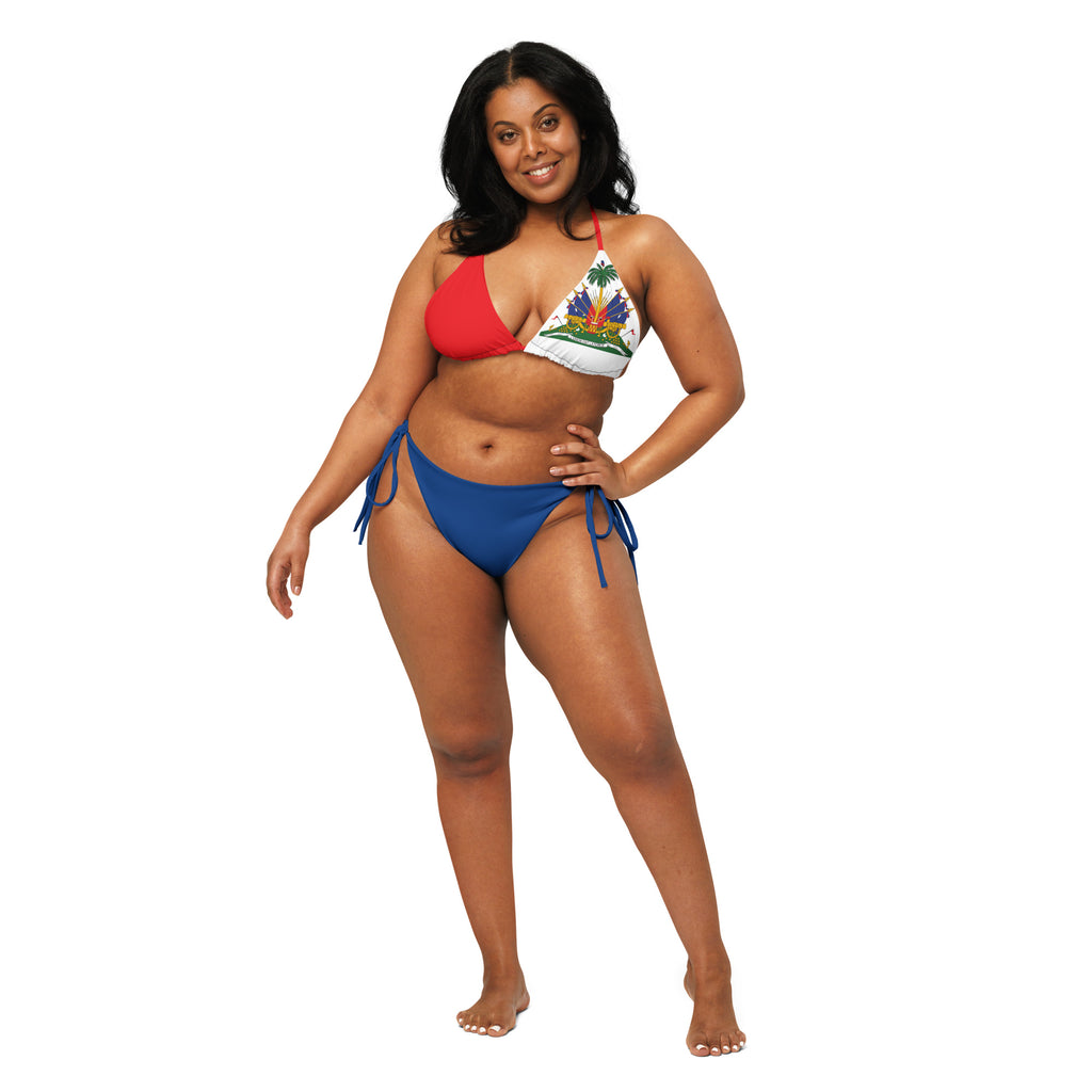 Haiti Flag All Over Print Recycled String Bikini - Irie Blues Boutique