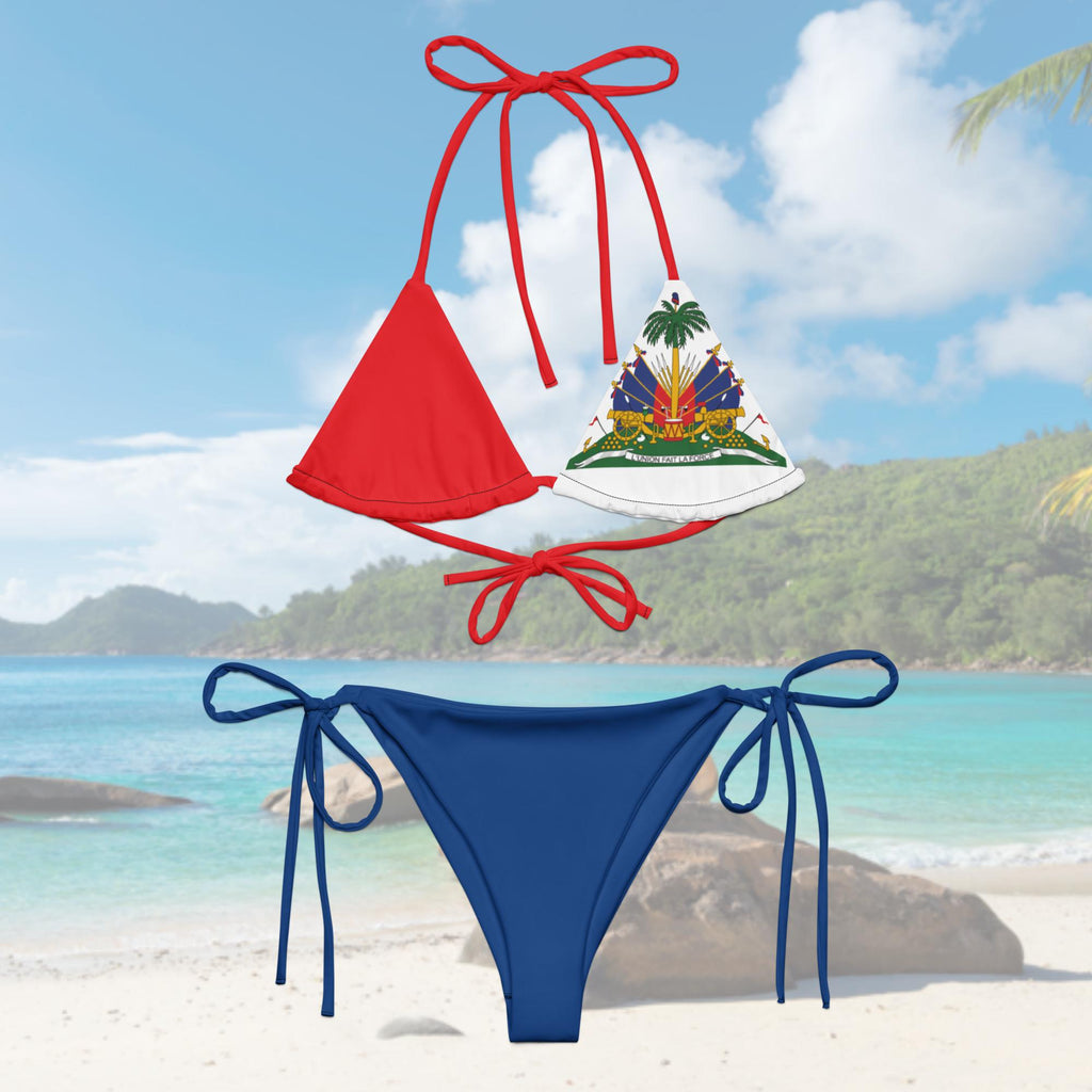 Haiti Flag All Over Print Recycled String Bikini - Irie Blues Boutique