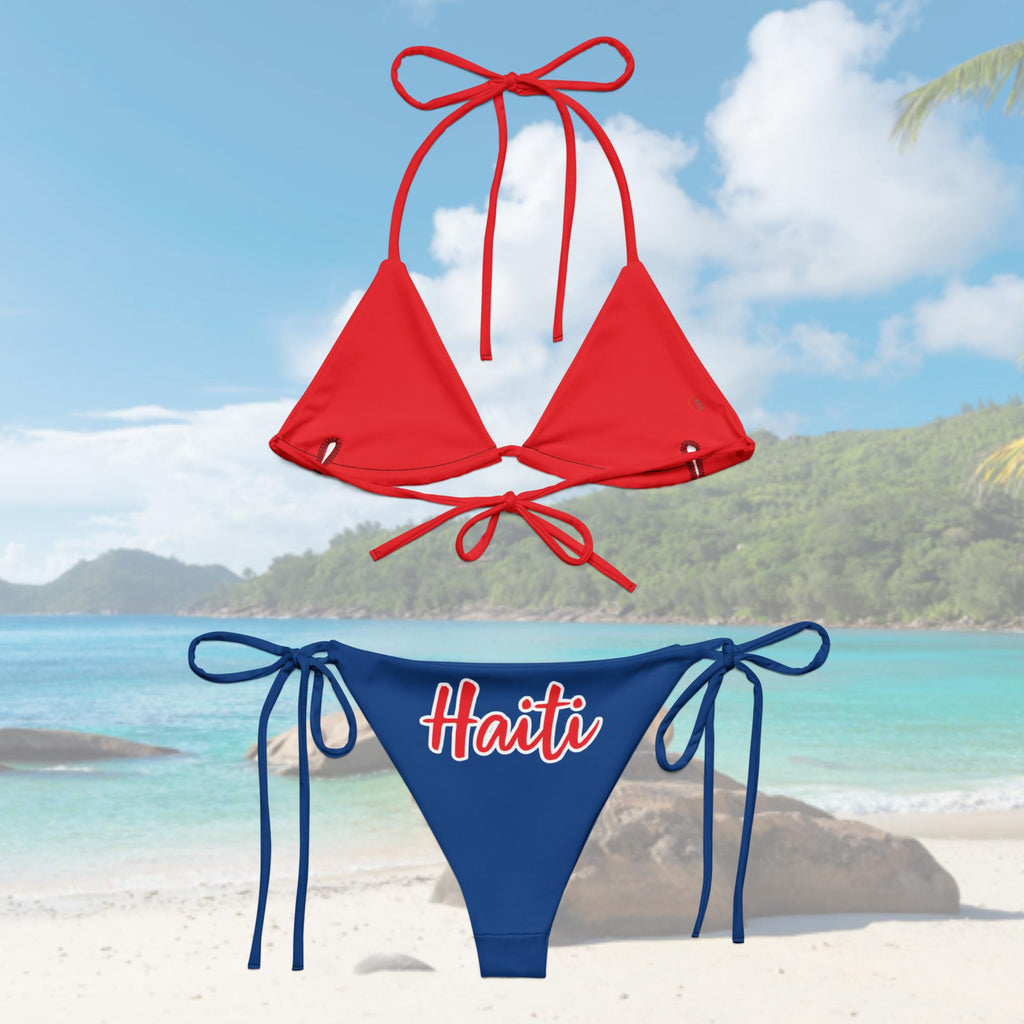 Haiti Flag All Over Print Recycled String Bikini - Irie Blues Boutique