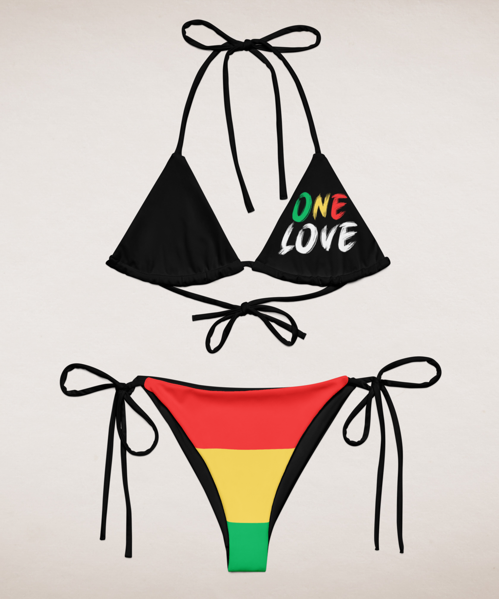 One Love Reggae All Over Print Recycled String Bikini - Irie Blues Boutique
