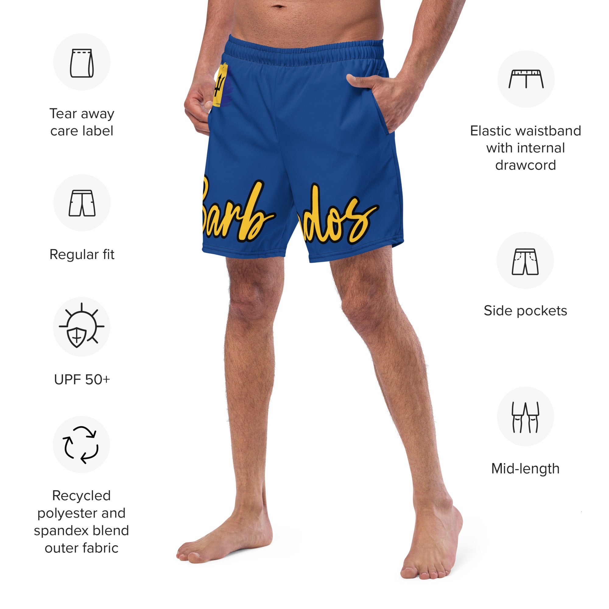 Barbados Flag Recycled Swim Trunks - Irie Blues Boutique