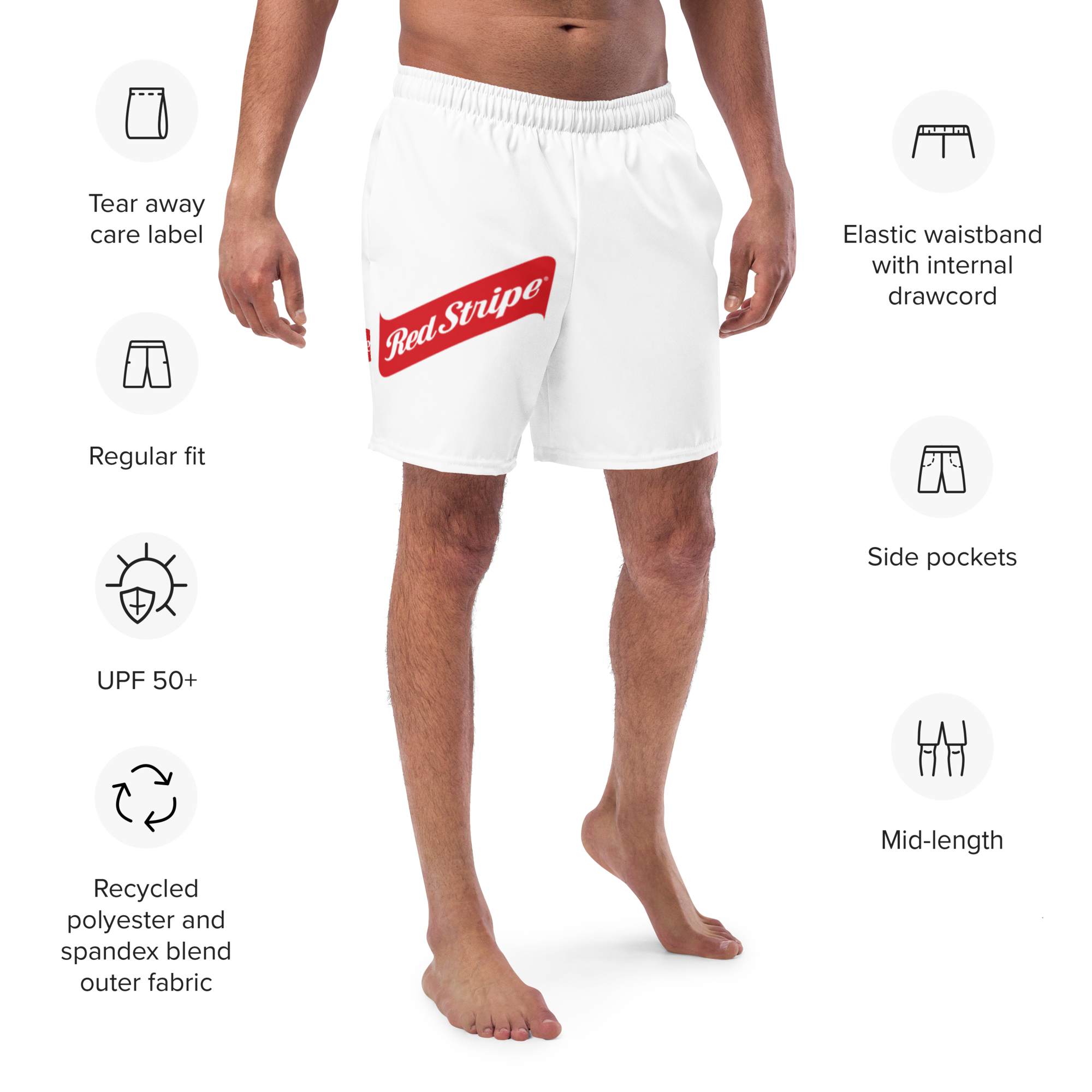 Red Stripe Beer Logo Recycled Swim Trunks - Irie Blues Boutique