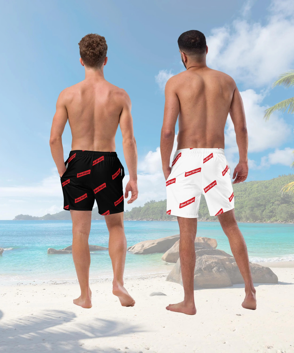 Red Stripe Beer Logo Recycled Swim Trunks - Irie Blues Boutique