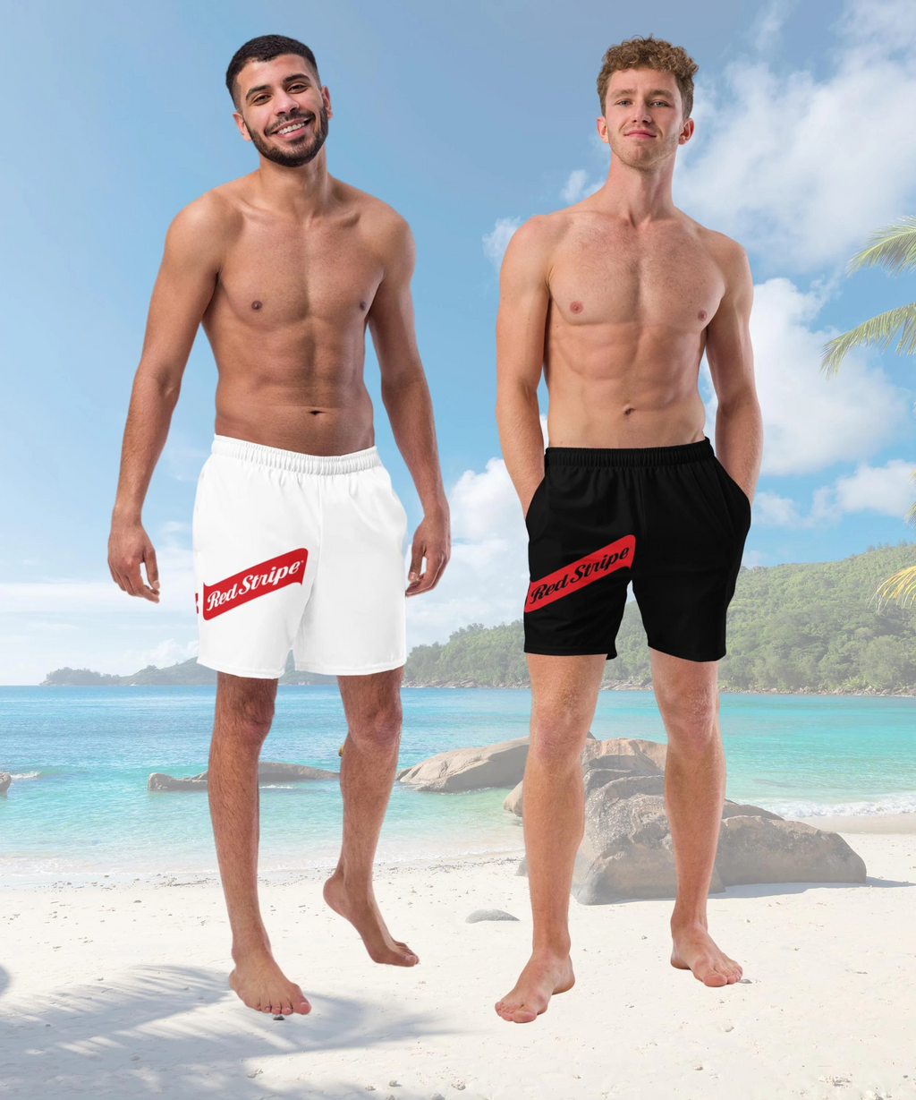 Red Stripe Beer Logo Recycled Swim Trunks - Irie Blues Boutique