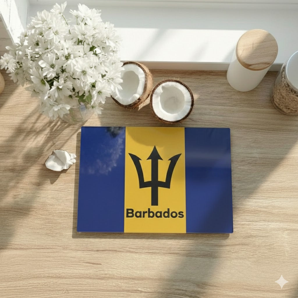 Barbados Flag Glass Cutting Board - Irie Blues Boutique